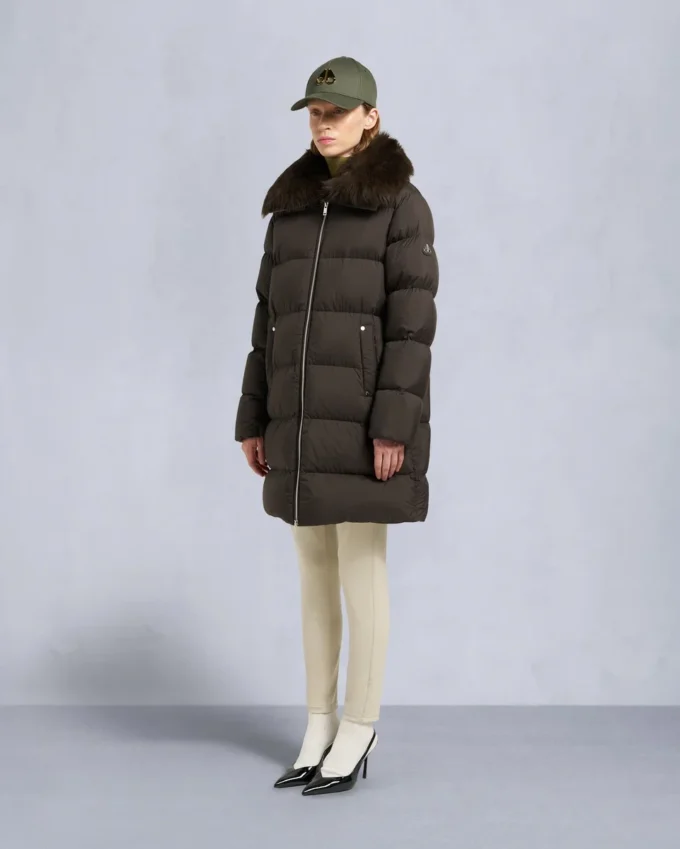 Belle Dune Long Shearling Trim Puffer
