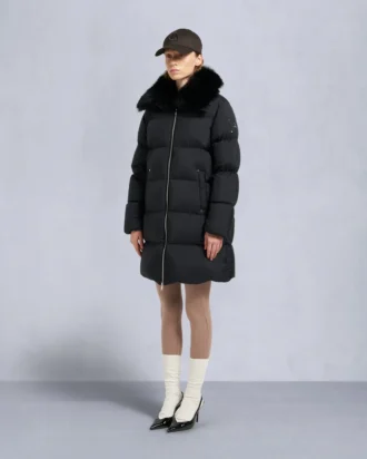 Belle Dune Long Shearling Trim Puffer