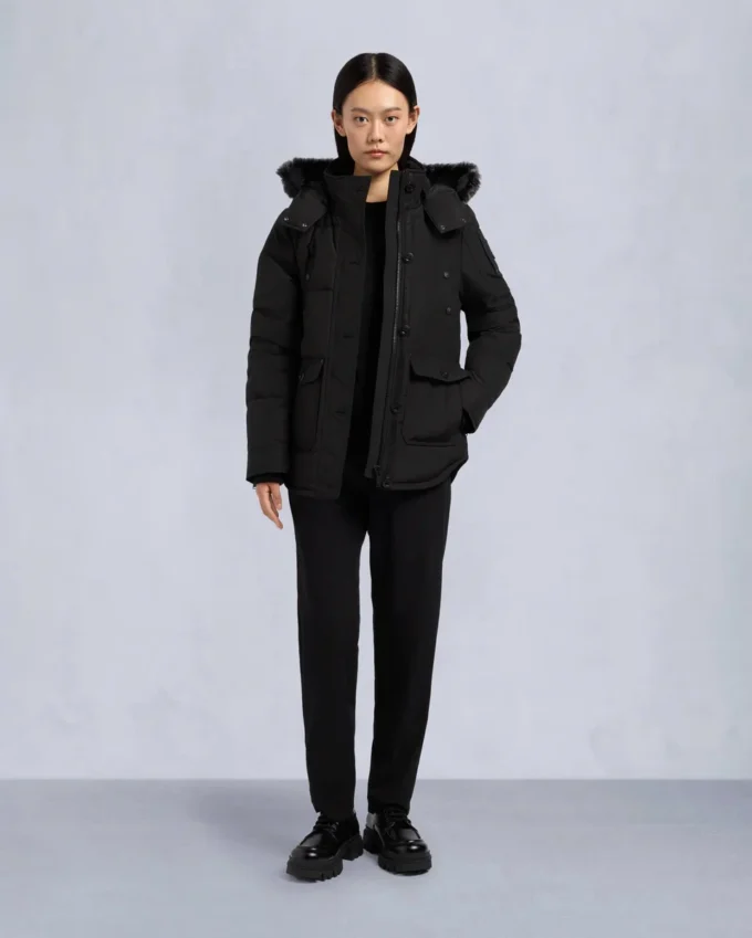 Onyx Anguille Shearling Trim Jacke