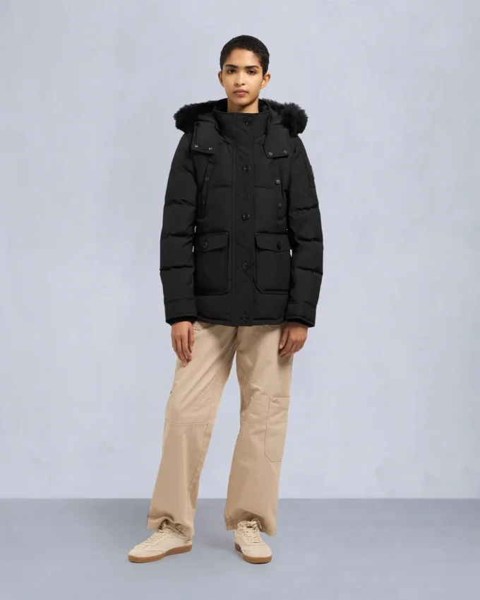 Onyx Anguille Shearling Trim Jacke