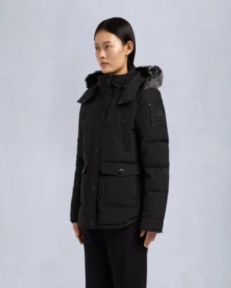 Onyx Anguille Shearling Trim Jacke