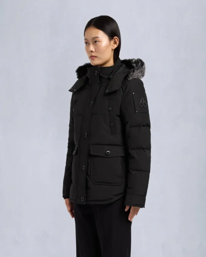 Onyx Anguille Shearling Trim Jacke